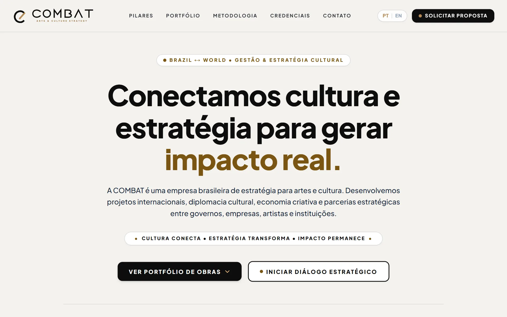 Interface real da plataforma COMBAT Arts & Culture